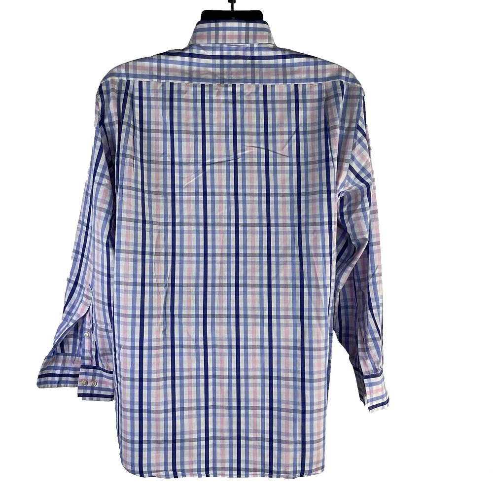 Tommy‎ Hilfiger Men's Dress Shirt Blue Plaid Sz 16 32/33 Regular Fit Long Sleeve